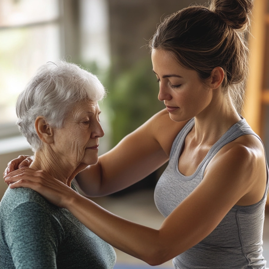 Інструктор демонструє адаптовану позу йоги